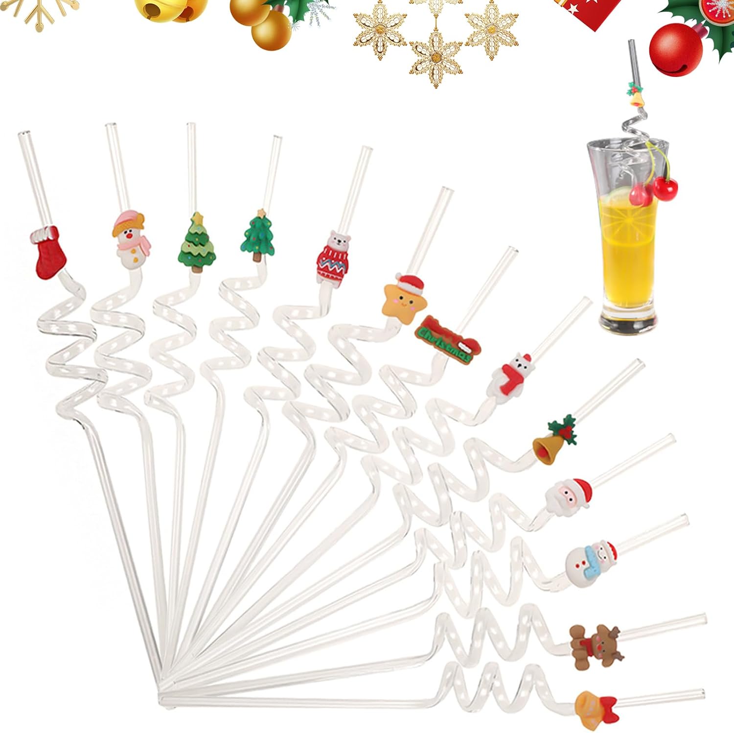 13 PCS Christmas Creative Cartoon Plastic Straws, Reusable Transparent Straws With Random…