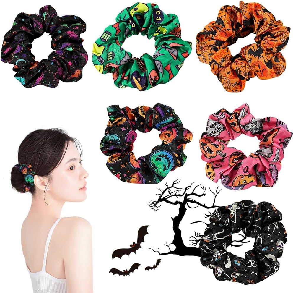 6 PCS Halloween Large Intestine Scrunchie Pumpkin Skull Hair Rope Thriller Statement Holid…