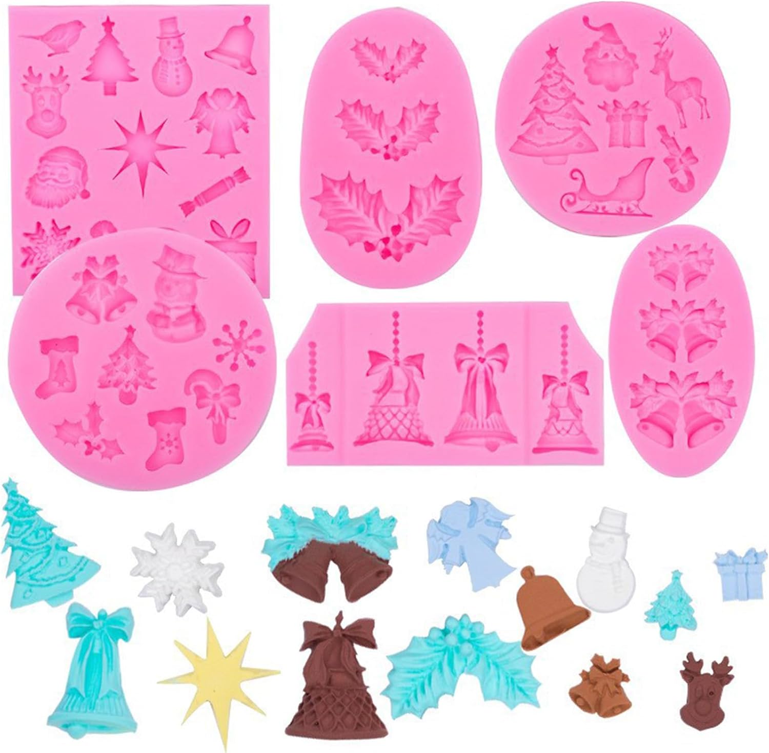 6 PCS Christmas Silicone Chocolate Molds Christmas Fondant Molds,Holly Leaves Chocolate Ba…