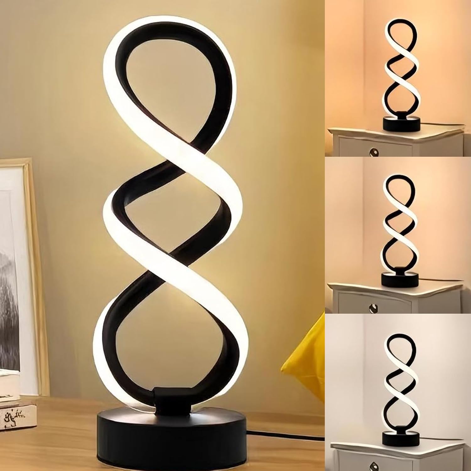 Spiral LED Table Lamp Modern,3 Color Temperatures,Bedside Table Lamp with USB Ports, Touch…