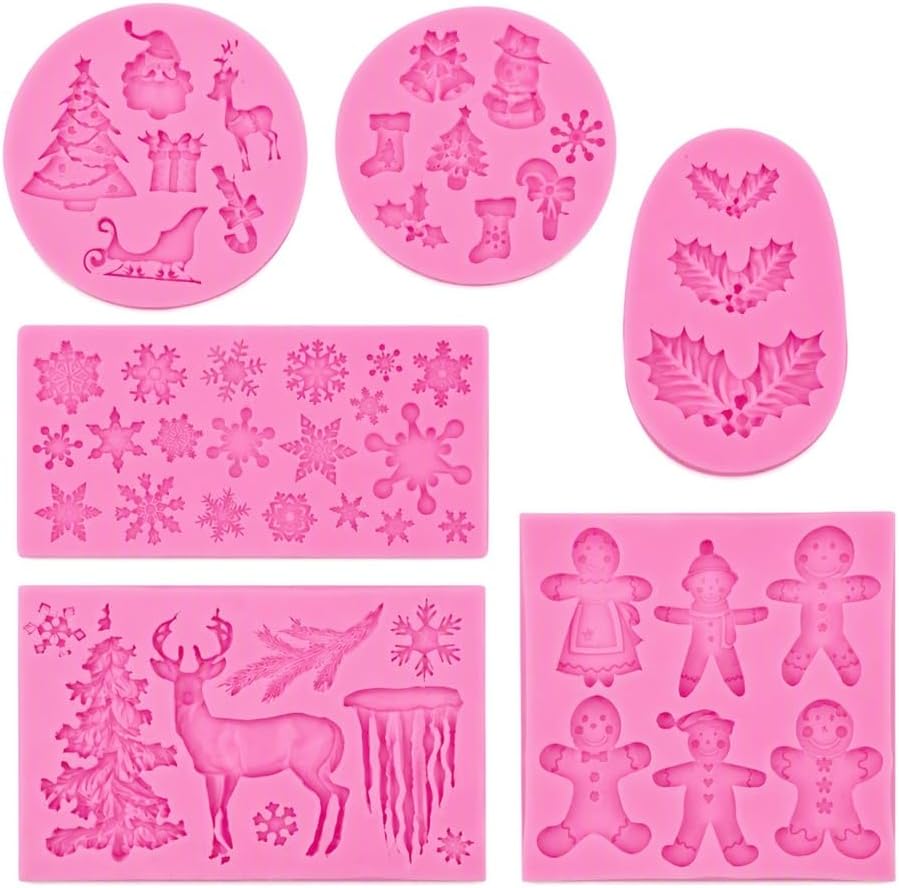 6 PCS Christmas Silicone Chocolate Molds Christmas Fondant Molds,Holly Leaves Chocolate Ba…