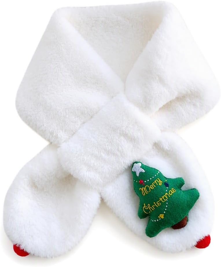 Plush Christmas Children's Scarf with Cross Design, Christmas Holiday Kids Scarves,Cute Ch…