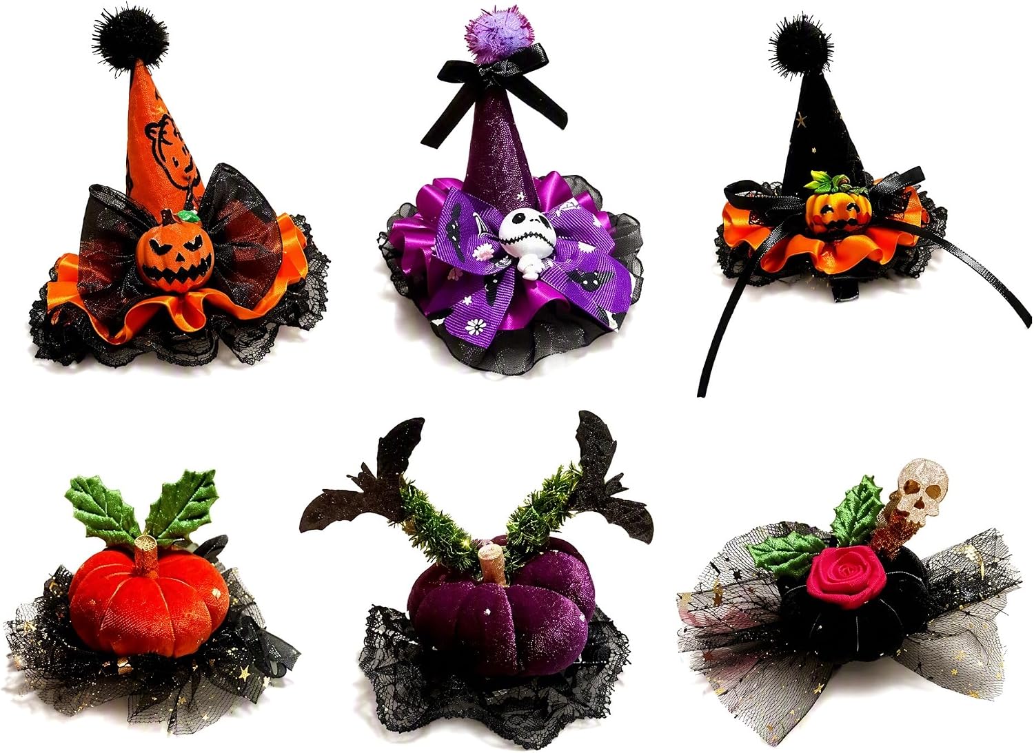 6PCS Halloween Hair Clips Pumpkin Witch Hat Hair Barrettes