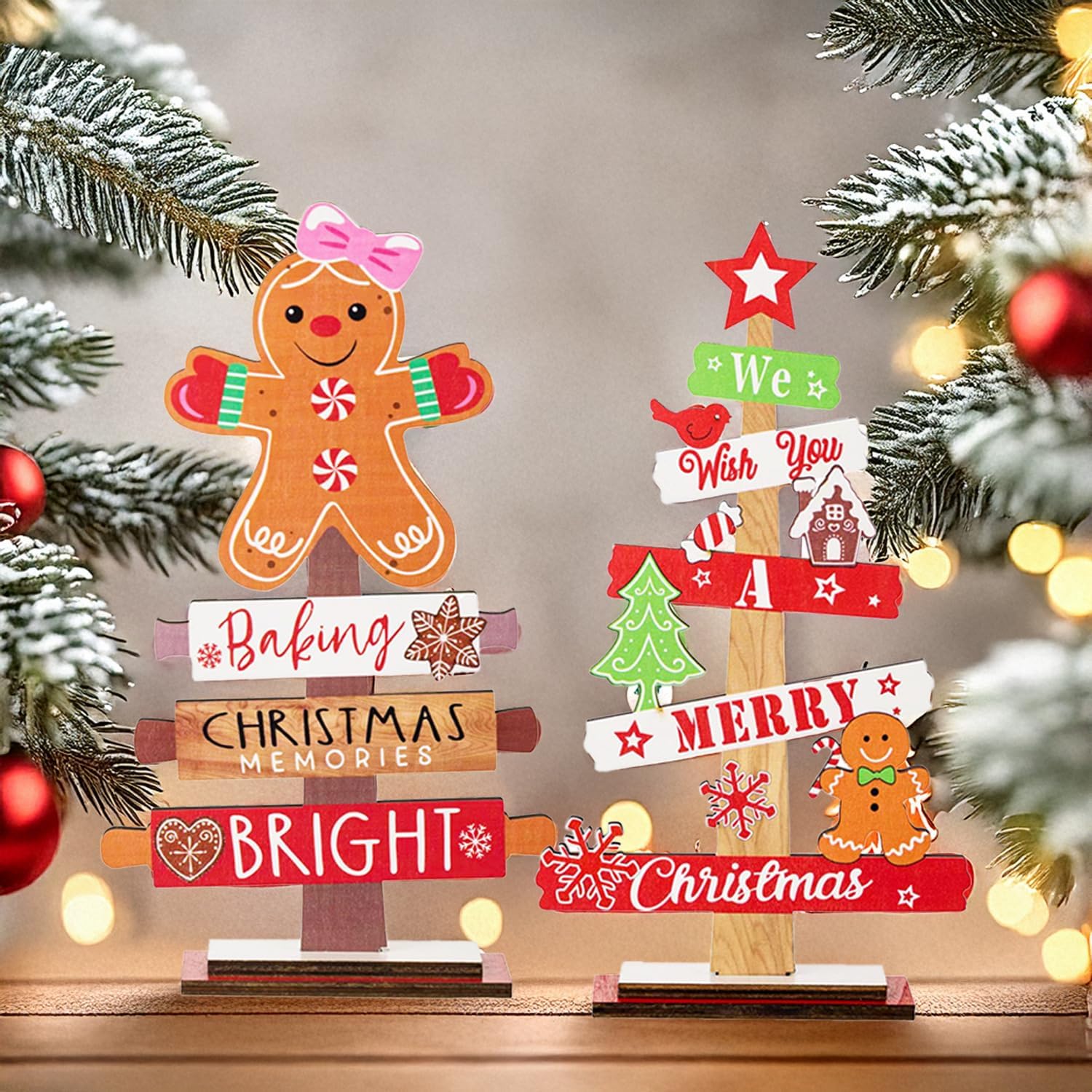 2PCS Wooden Christmas Ornaments Table Decorations