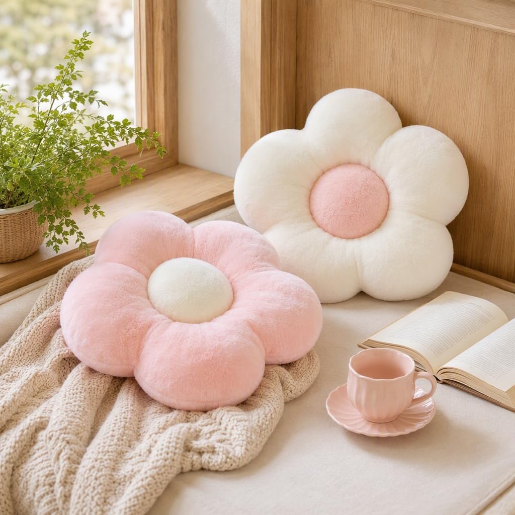 2Pcs 35CM Flower Pillow,Cute Flower Cushion Floor Pillow