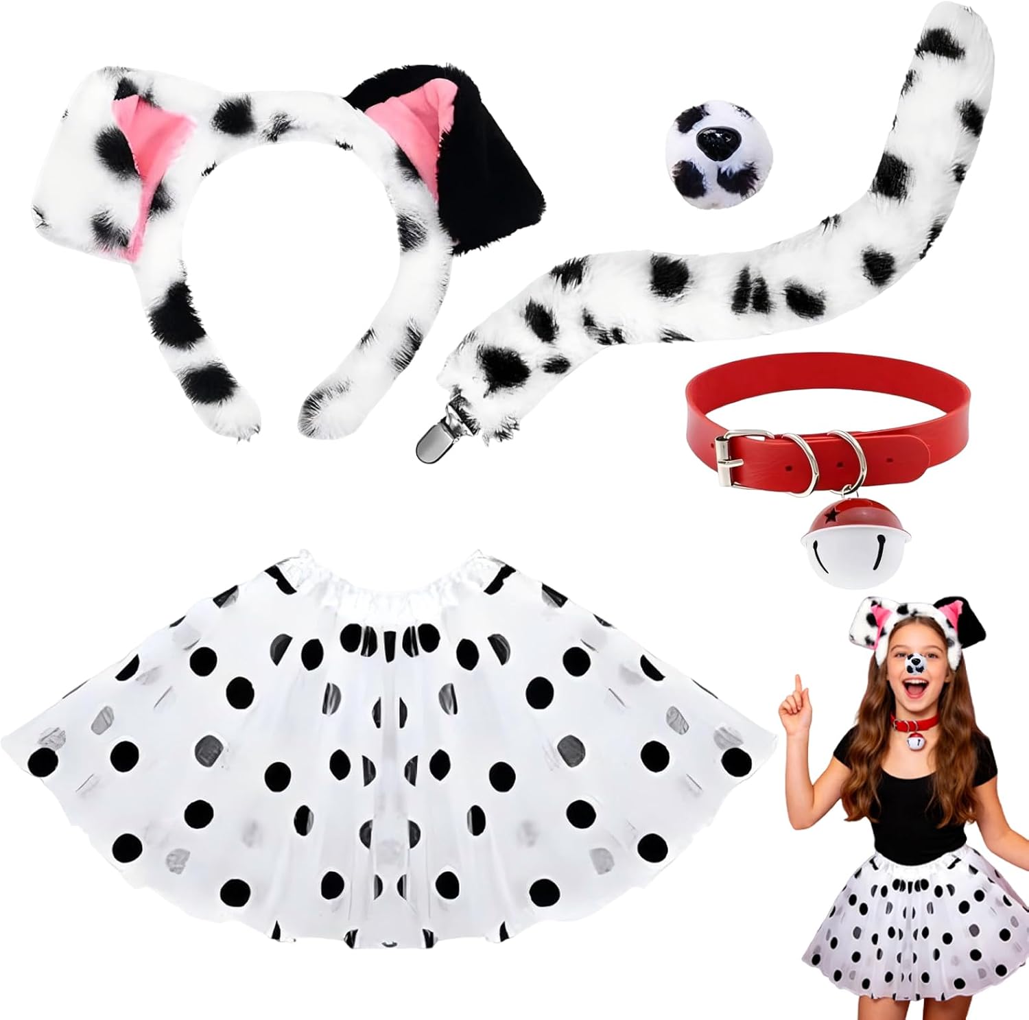 5PCS Dalmatian Dog Costume Set,Animal Costume Accessories