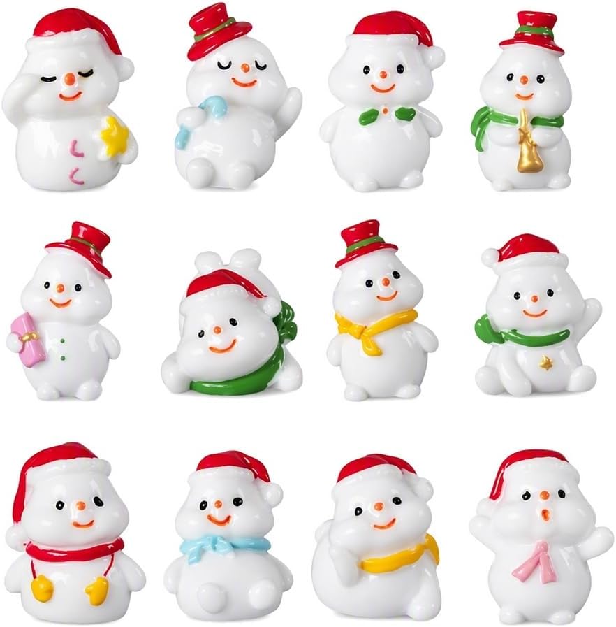 12 PCS Mini Resin Snowman Figures Christmas Resin Ornaments