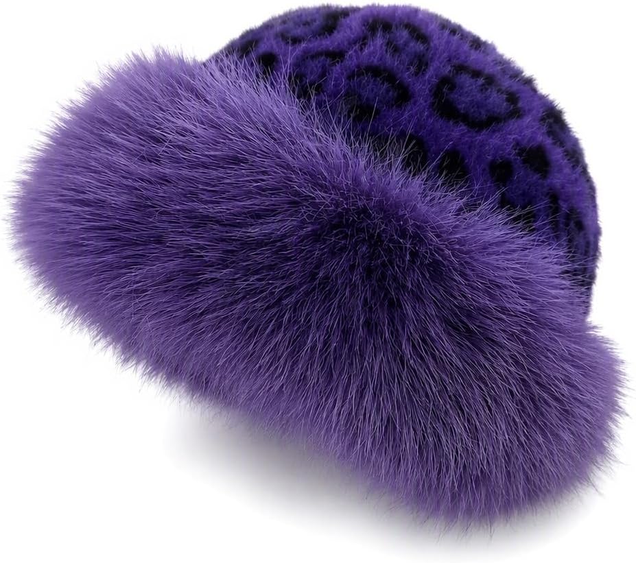 Mongolian Plush Hat,Leopard Print,Imitation Mink Fur,Women's Winter Leopard Print Faux Fur…