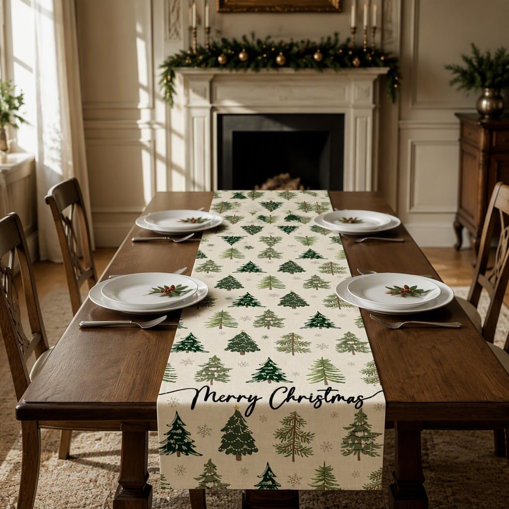 33x183cm Beige Christmas Tree Table Runner