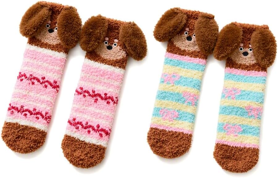 2Pairs Fluffy Socks Womens,Dachshund Thick-Pile Floor Socks