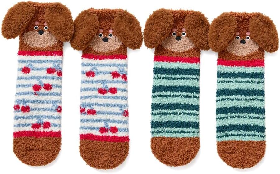 2Pairs Fluffy Socks Womens,Dachshund Thick-Pile Floor Socks