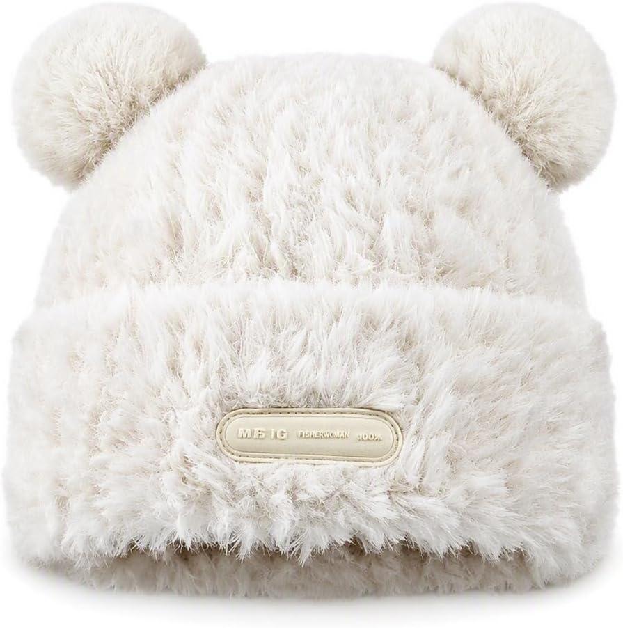 Little Bear Knitted Ear-Warming Beanie Fuzzy Bear Ears Hats