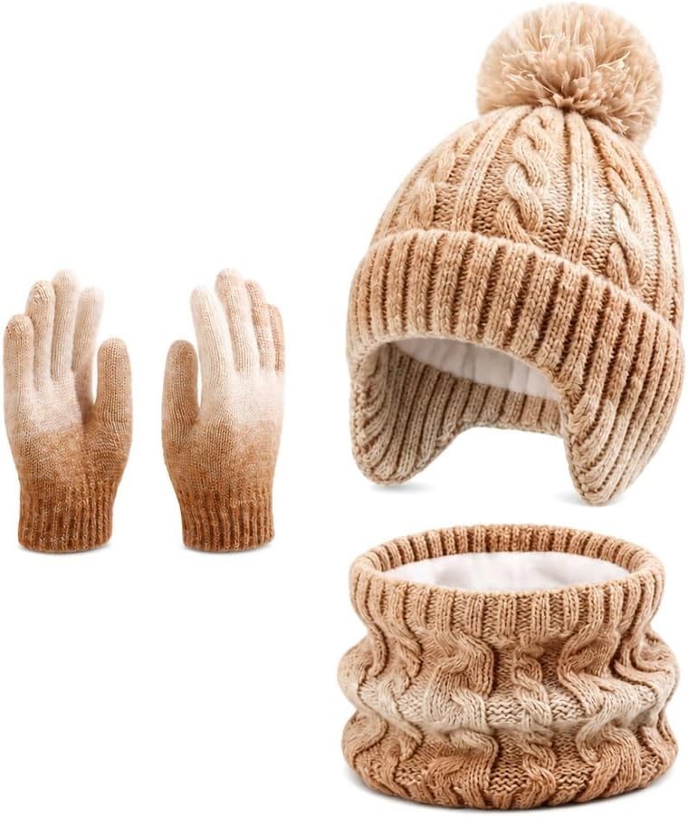 Kids Winter Hat Scarf Gloves Set,Warm Hat with Ear Flaps