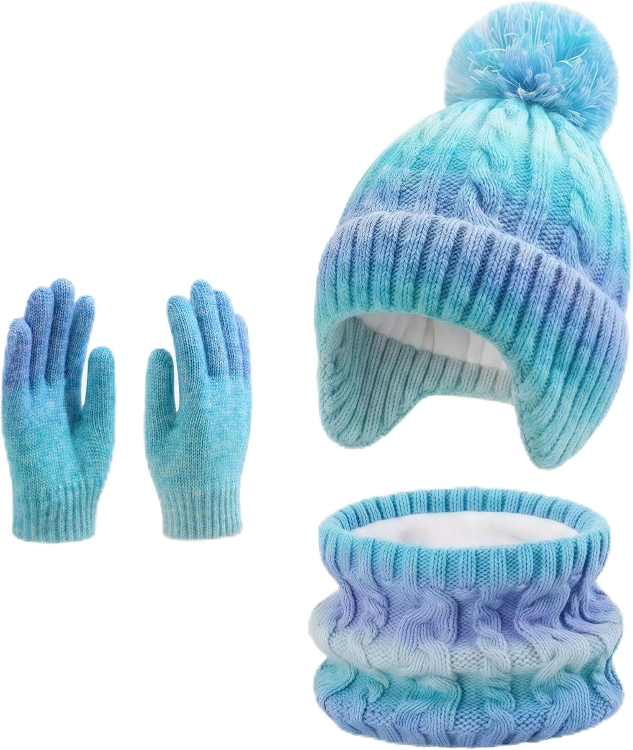 Kids Winter Hat Scarf Gloves Set,Warm Hat with Ear Flaps