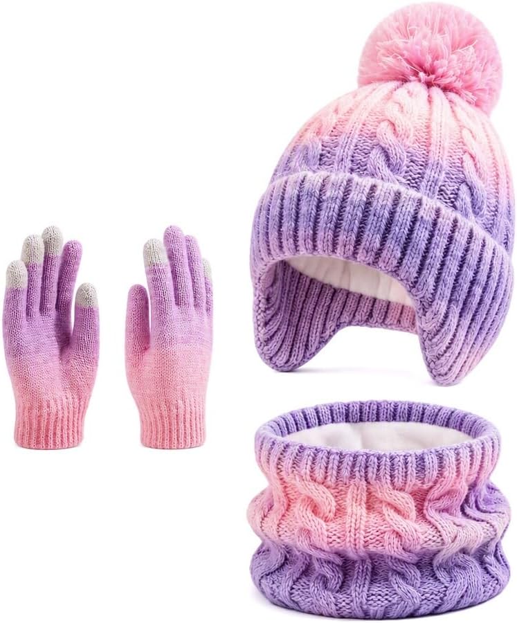 Kids Winter Hat Scarf Gloves Set,Warm Hat with Ear Flaps